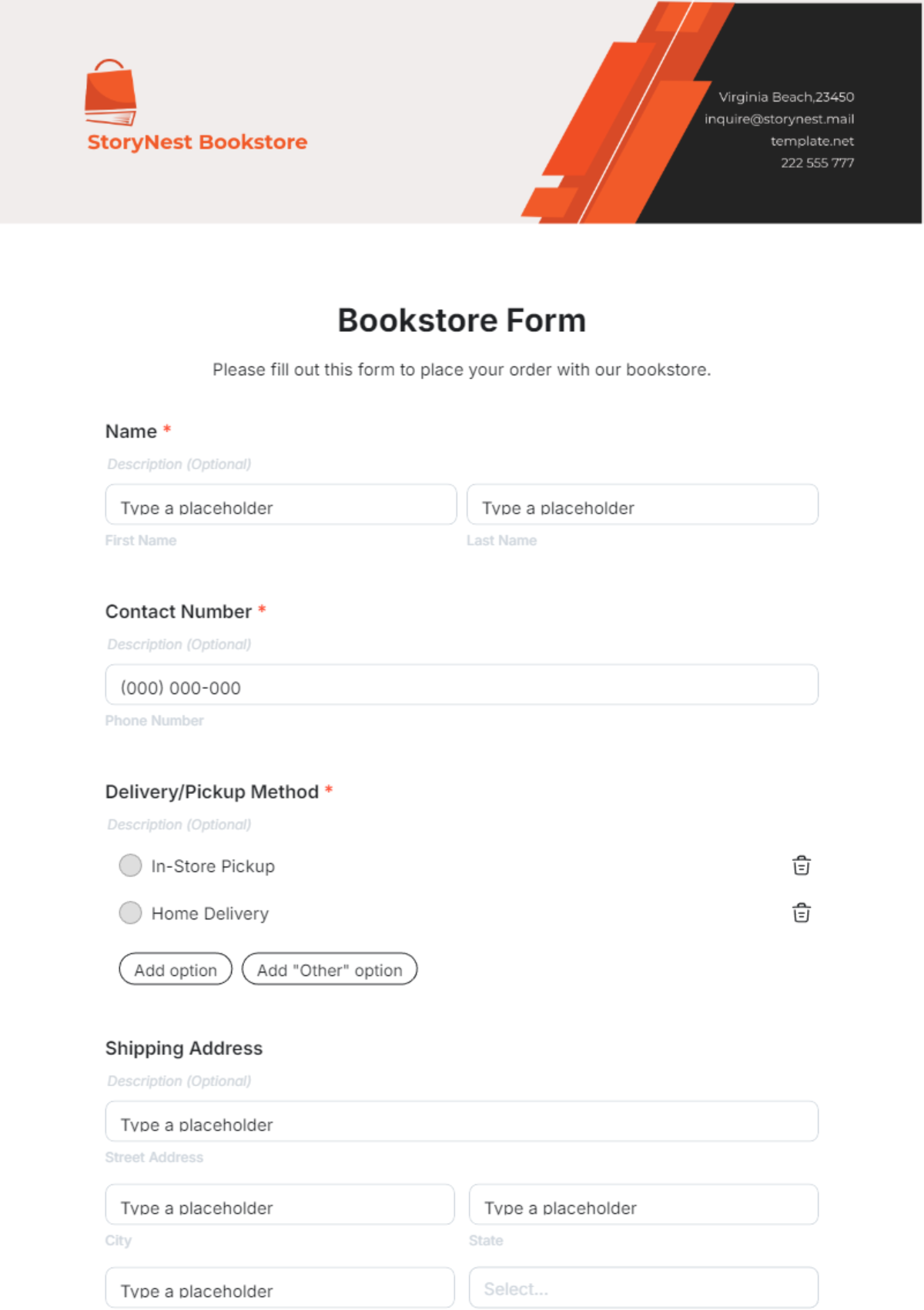 Bookstore Form Template - Edit Online & Download