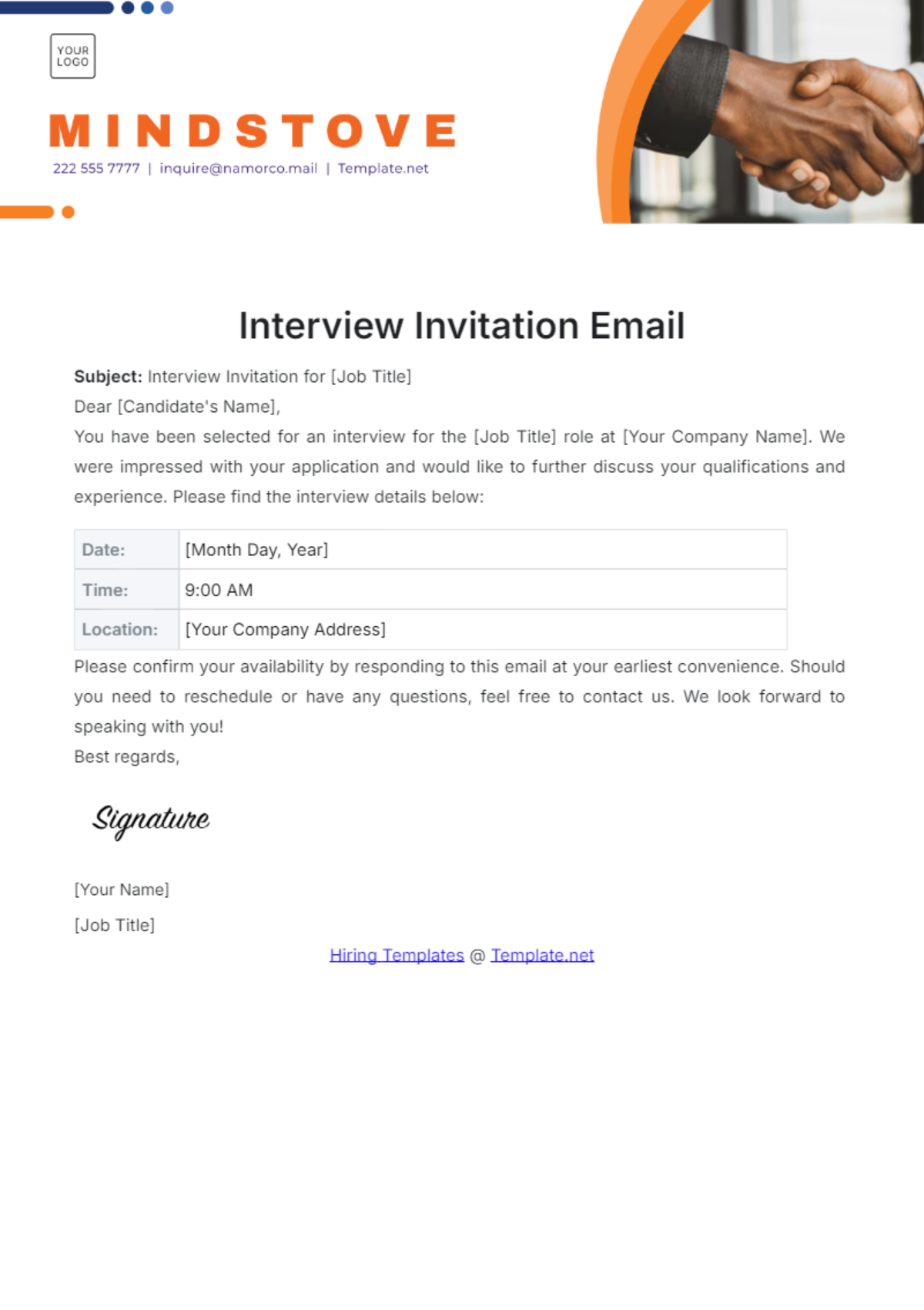 Interview Invitation Email Template