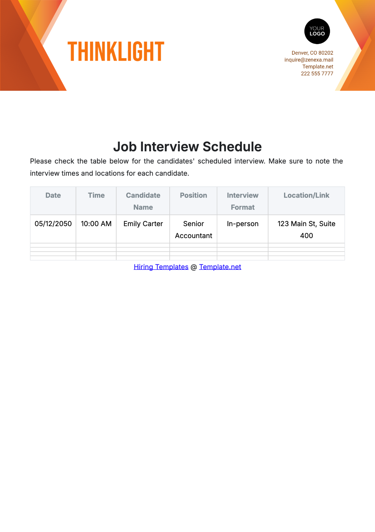 Job Interview Schedule Template