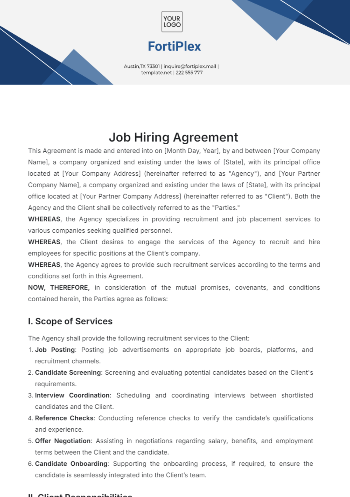 Job Hiring Agreement Template