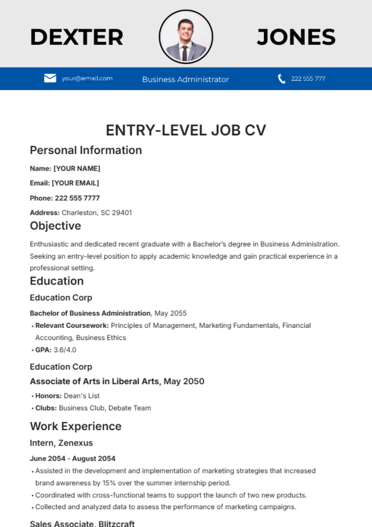 Free Beginner Office Boy CV Template to Edit Online