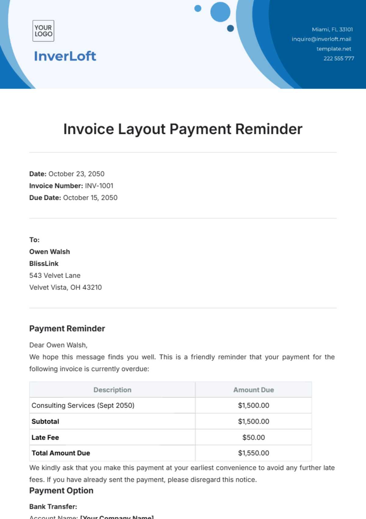 Invoice Layout Payment Reminder Template - Edit Online & Download