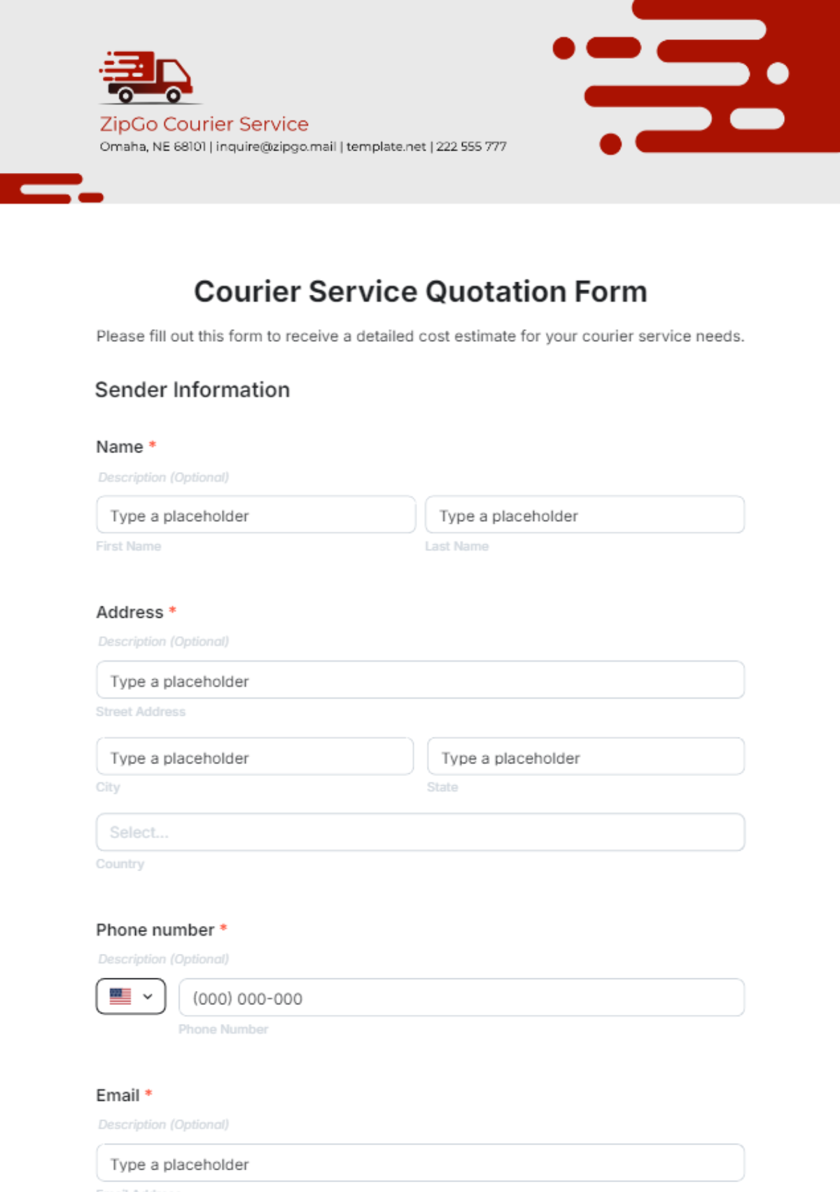 Courier Service Quotation Form Template - Edit Online & Download