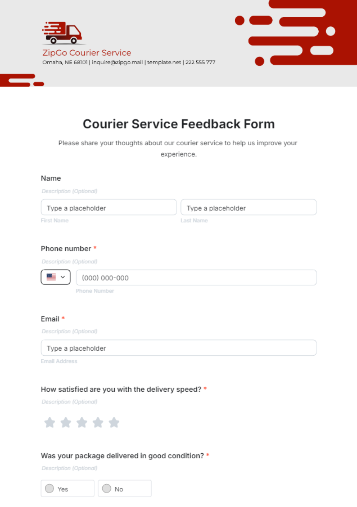 Courier Service Feedback Form Template - Edit Online & Download