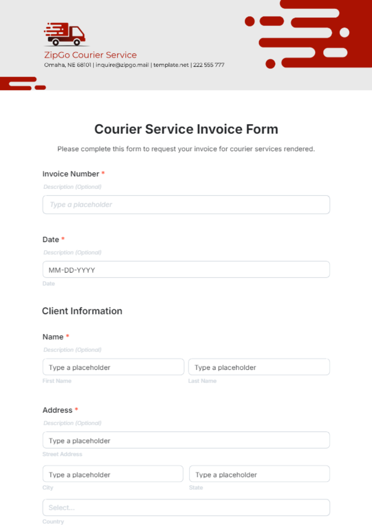 Courier Service Invoice Form Template - Edit Online & Download