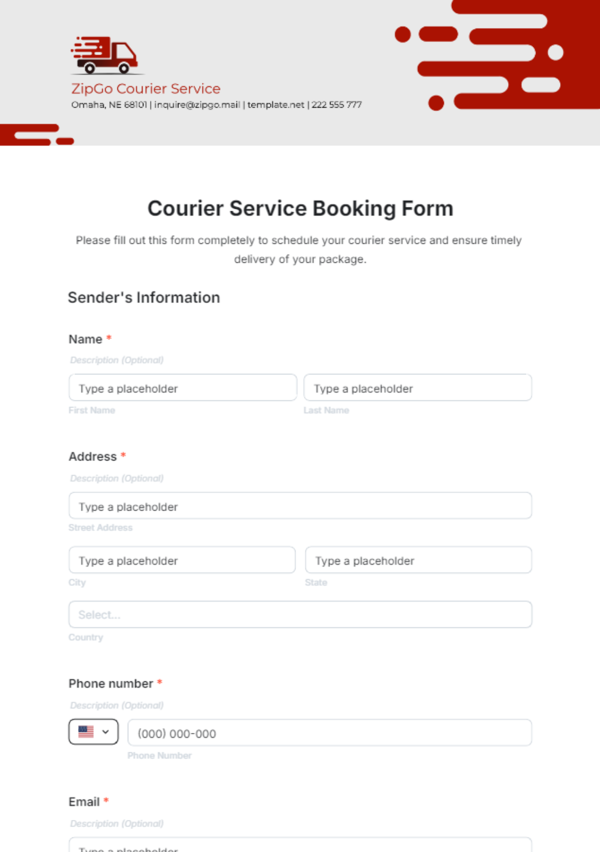 Courier Service Booking Form Template - Edit Online & Download