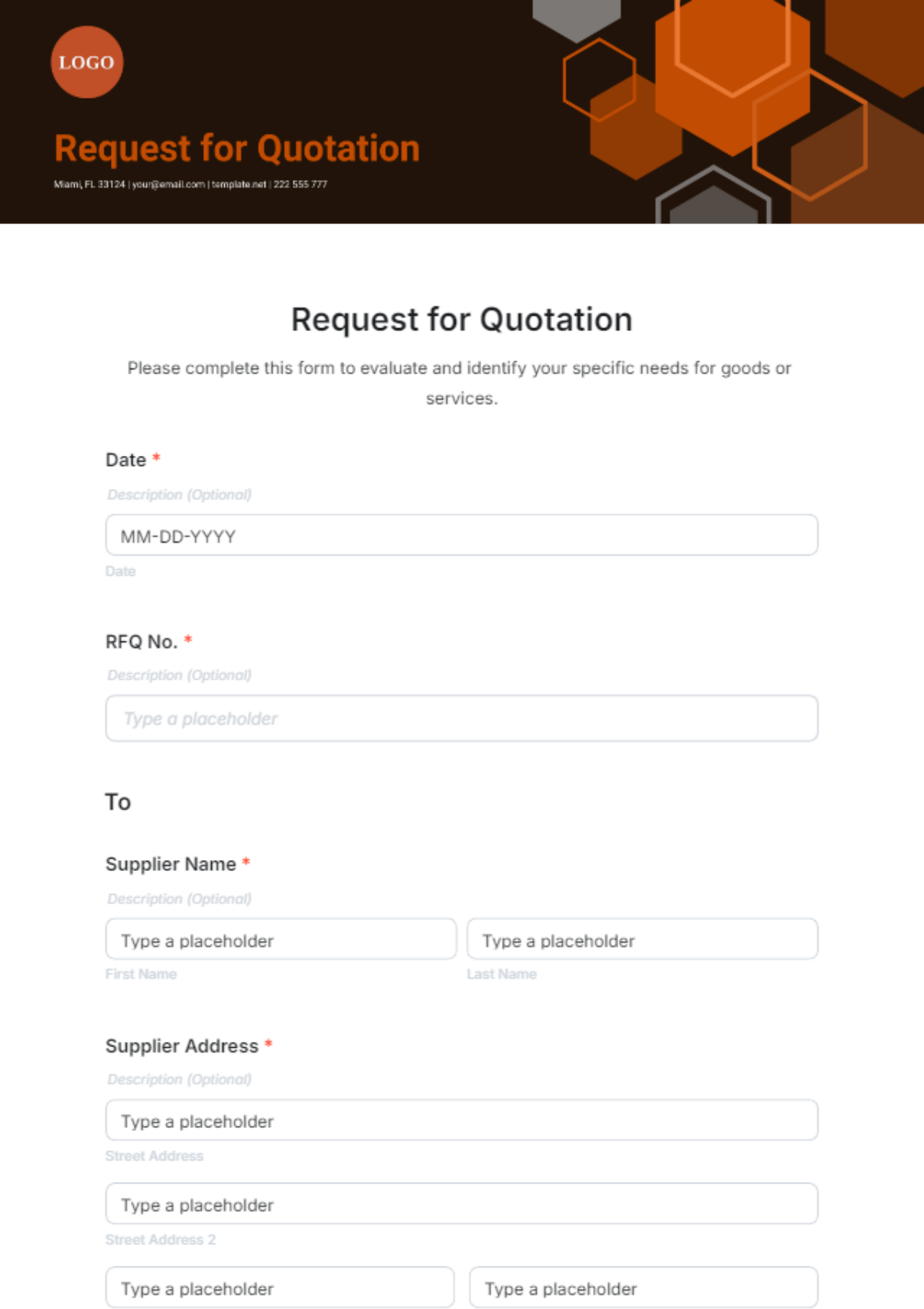 Request for Quotation Template - Edit Online & Download