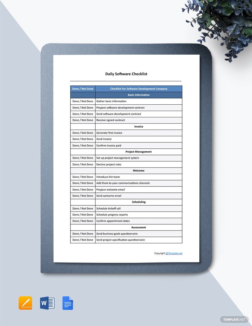Free Daily Software Checklist Template