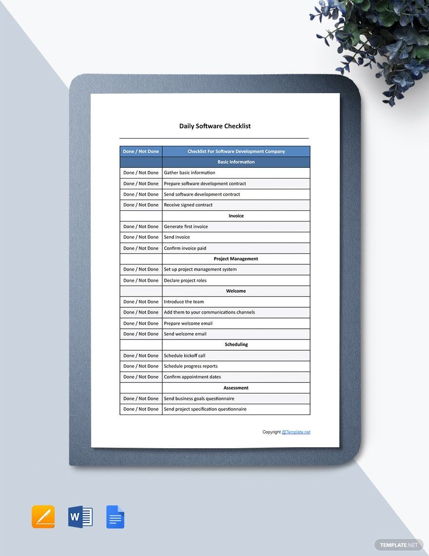 Daily Software Checklist Template