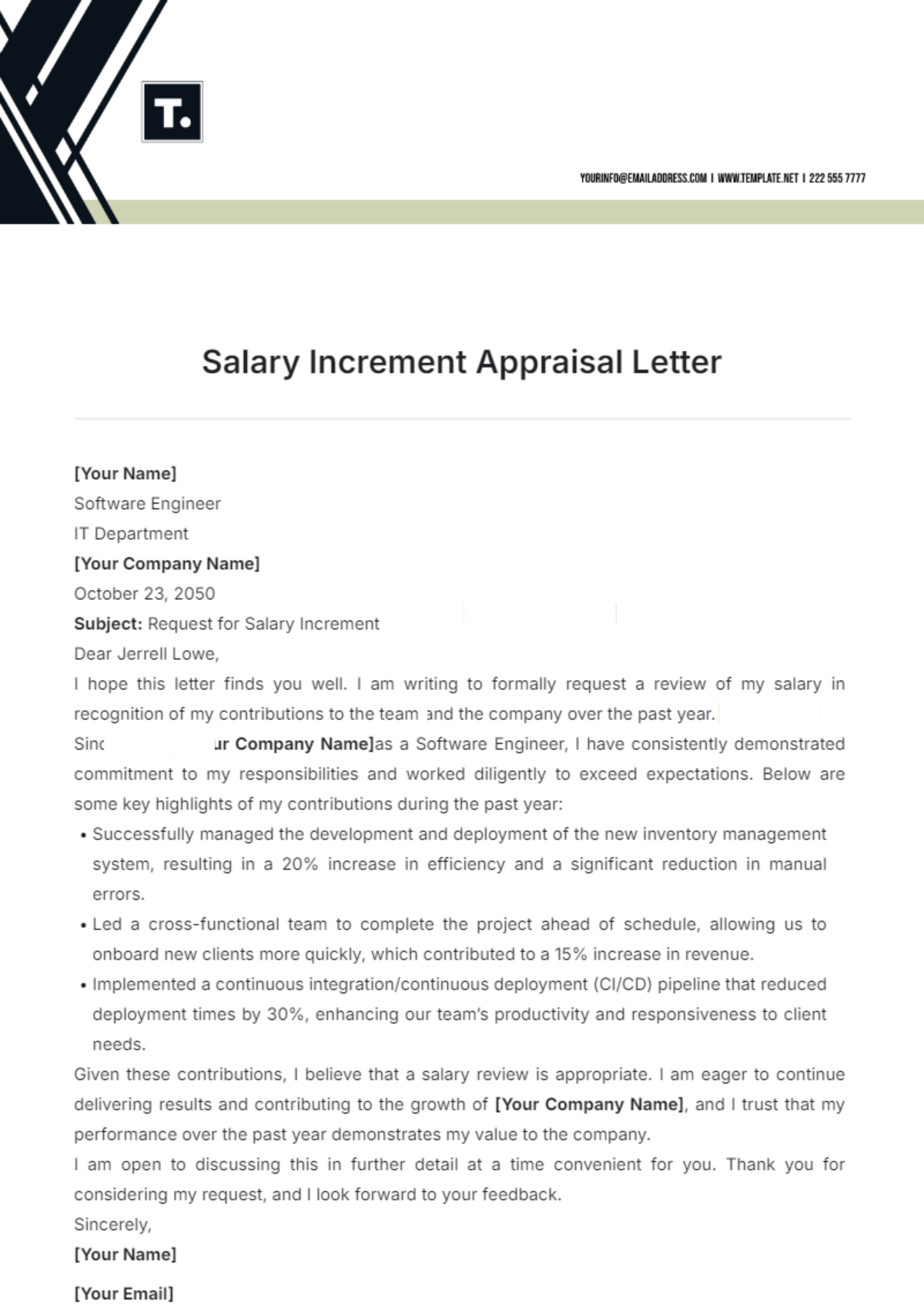 Salary Increment Appraisal Letter Template - Edit Online & Download