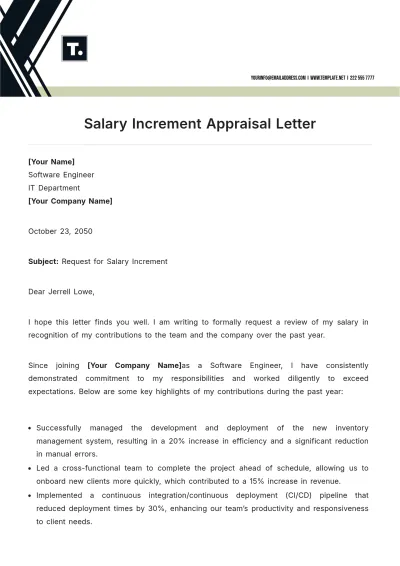 Free Salary Increment Appraisal Letter Template to Edit Online