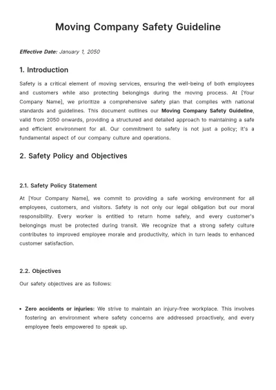 Free Moving Company Safety Guideline Template to Edit Online