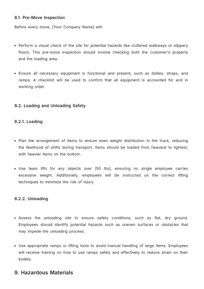 Free Moving Company Safety Guideline Template to Edit Online