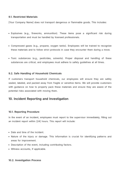 Free Moving Company Safety Guideline Template to Edit Online
