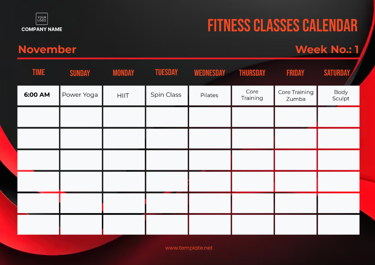 Fitness Center Calendar