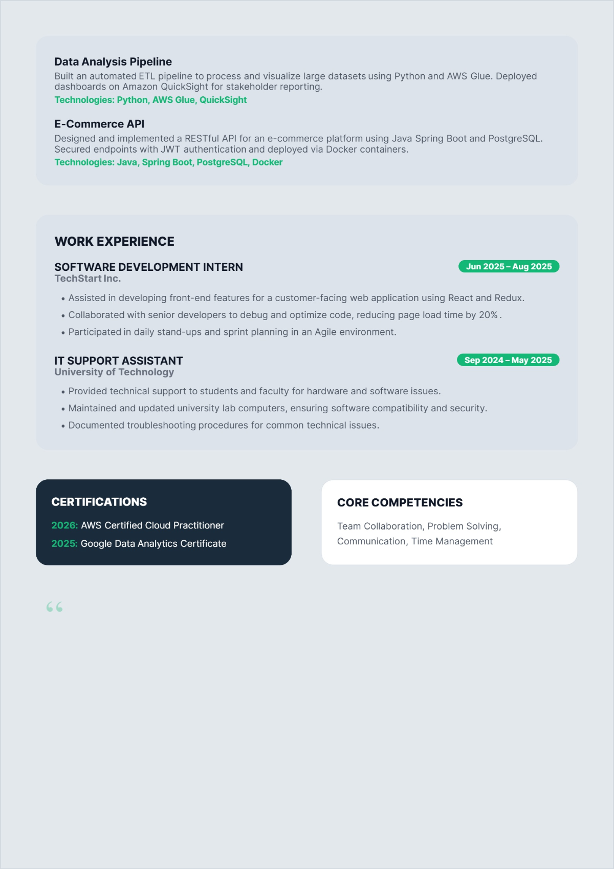 Free New Graduate Job CV Template to Edit Online
