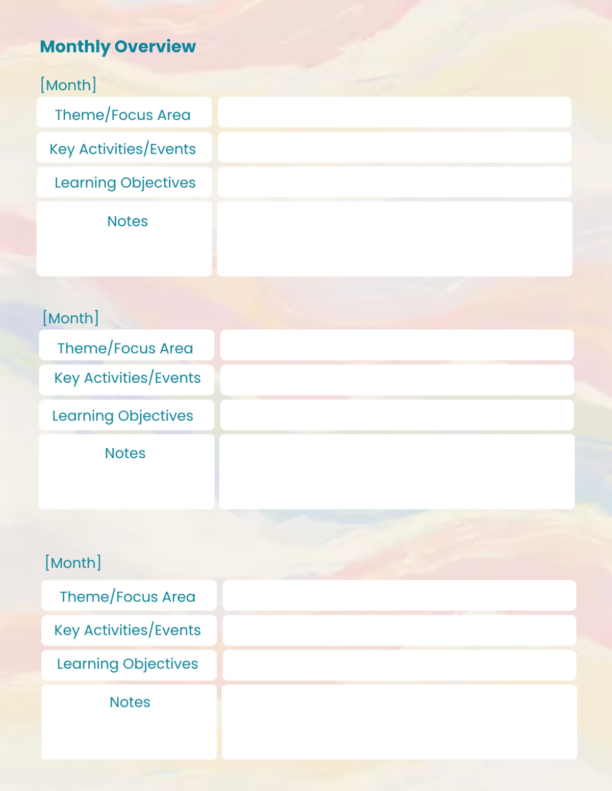Free Day Care Curriculum Planner Template to Edit Online