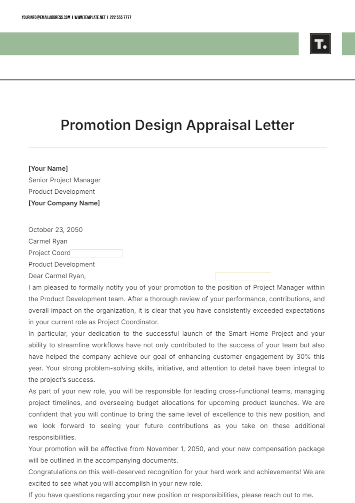 Promotion Design Appraisal Letter Template - Edit Online & Download