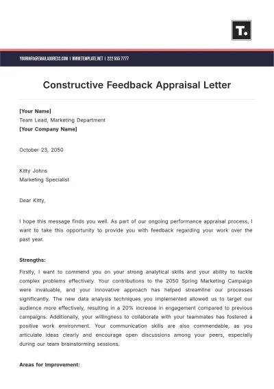 Free Constructive Feedback Appraisal Letter Template to Edit Online