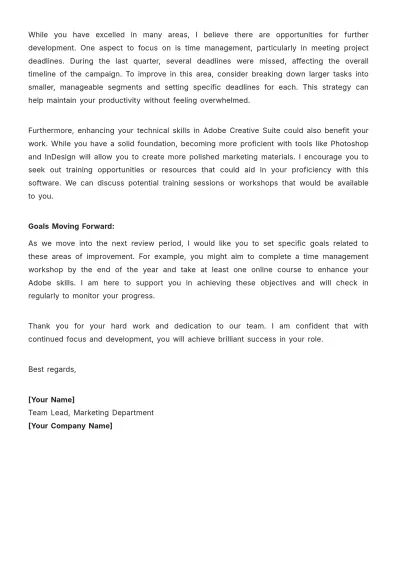 Free Constructive Feedback Appraisal Letter Template to Edit Online