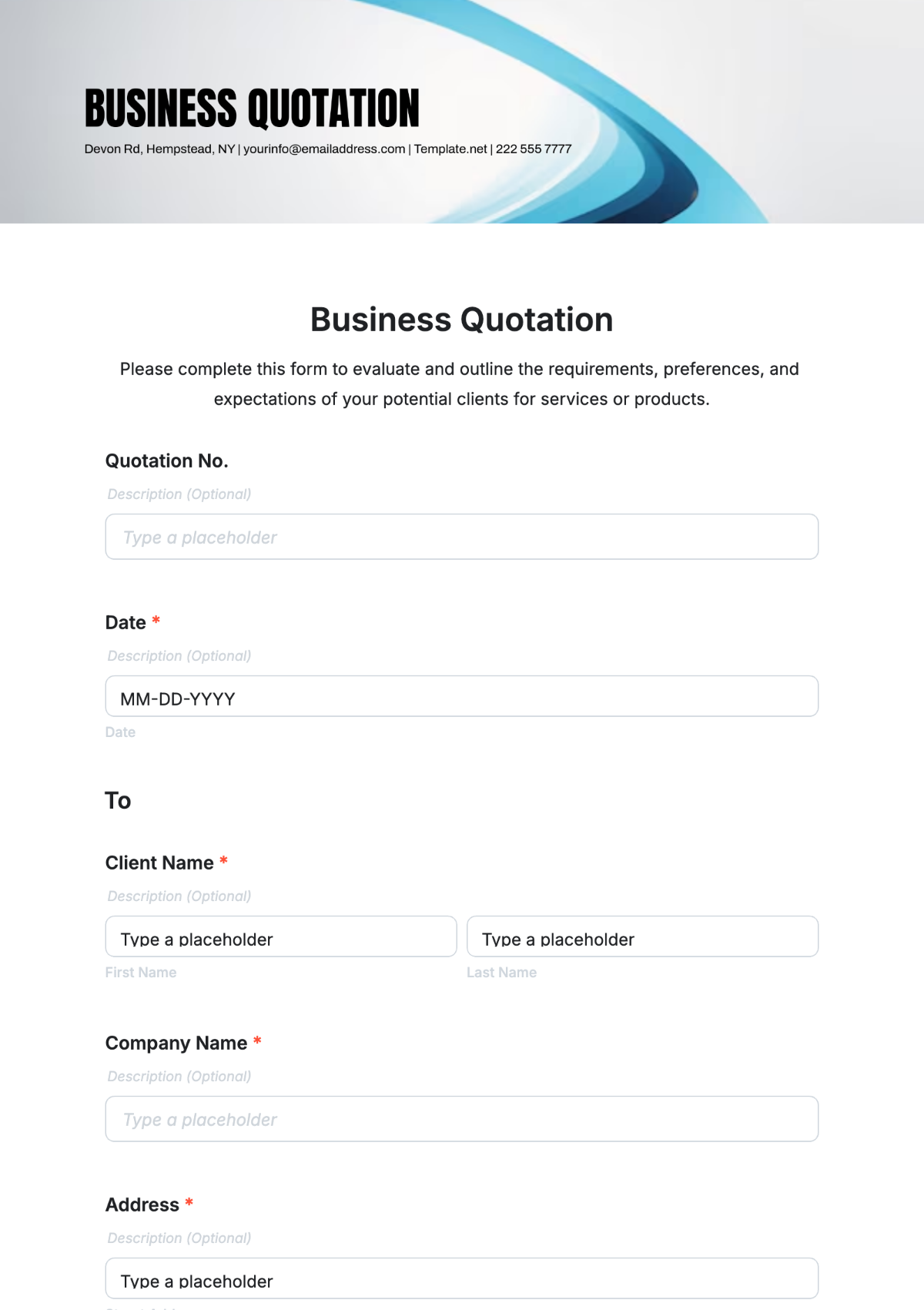 Business Quotation Template - Edit Online & Download