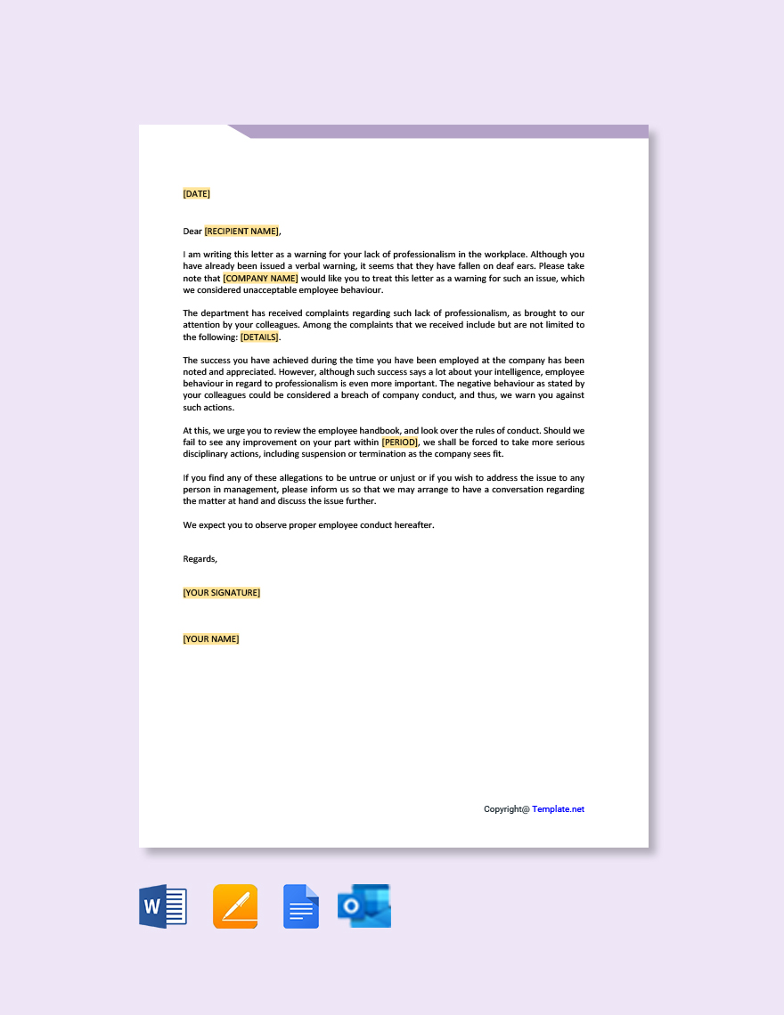 Business Warning Letter Template - Google Docs, Word 