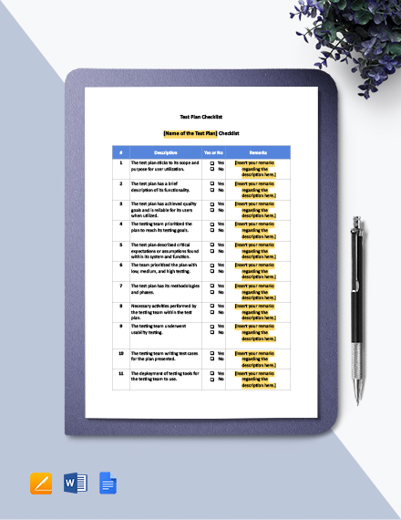 Software Test Plan Template - Word | Google Docs | Apple Pages