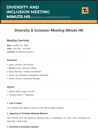 Free Diversity & Inclusion Meeting Minute HR Template to Edit Online