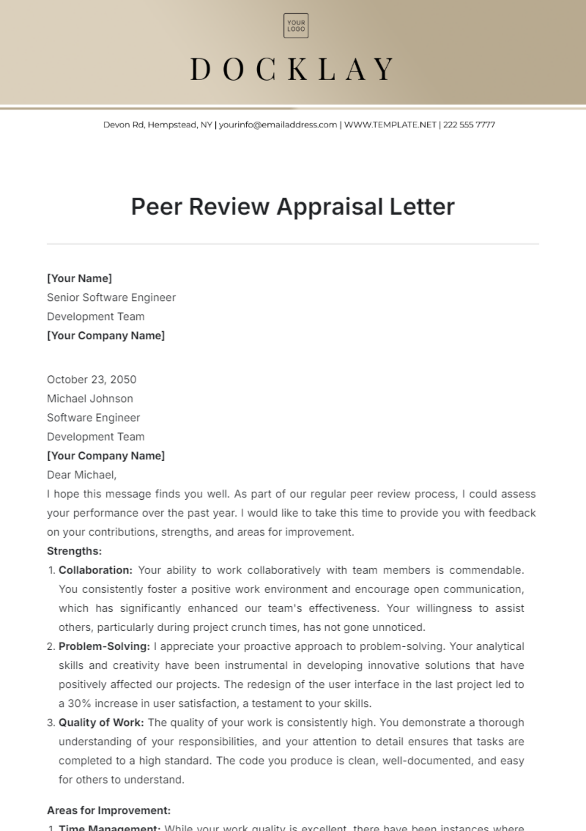 Peer Review Appraisal Letter Template - Edit Online & Download