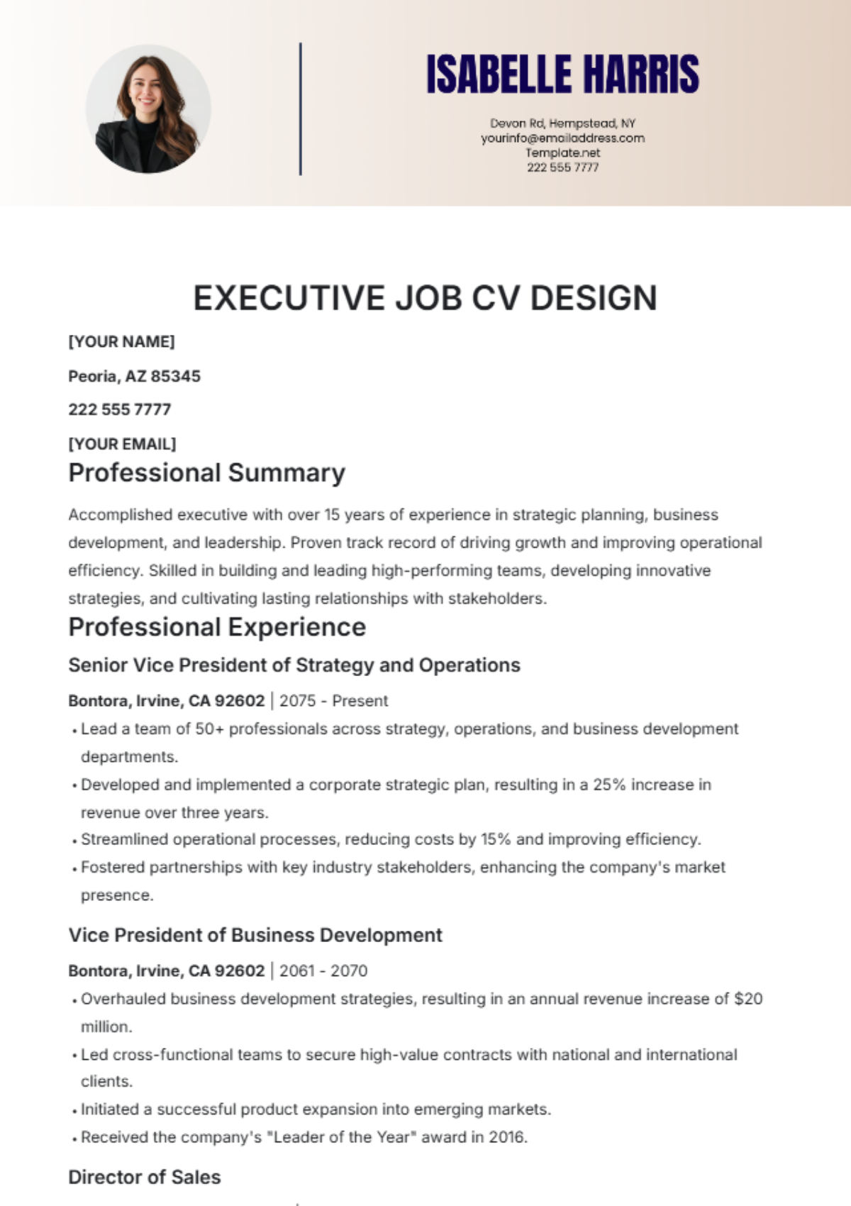 Executive Job CV Design Template - Edit Online & Download