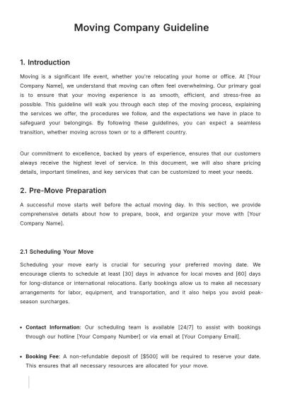 Free Moving Company Guideline Template to Edit Online
