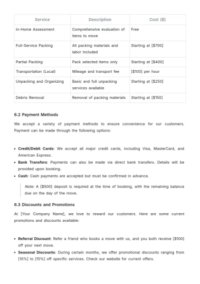 Free Moving Company Guideline Template to Edit Online