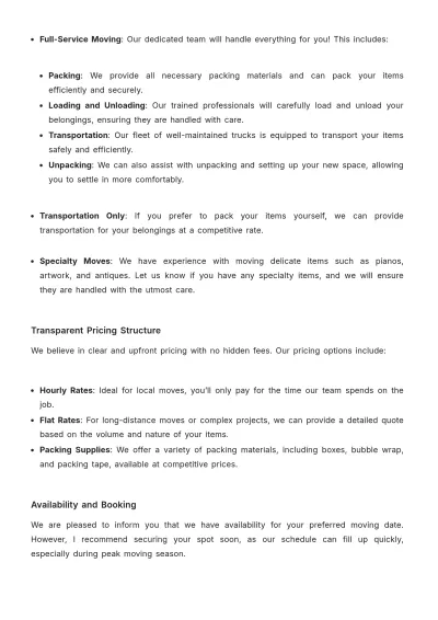Free Moving Company Letter Template to Edit Online