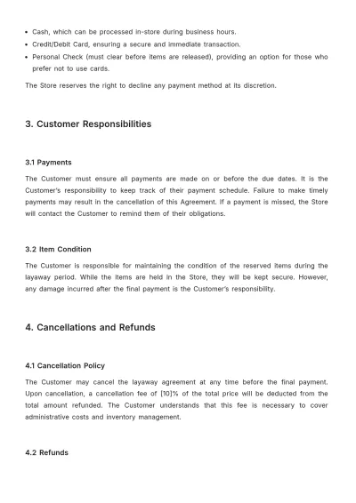Free Jewelry Store Layaway Agreement Template to Edit Online
