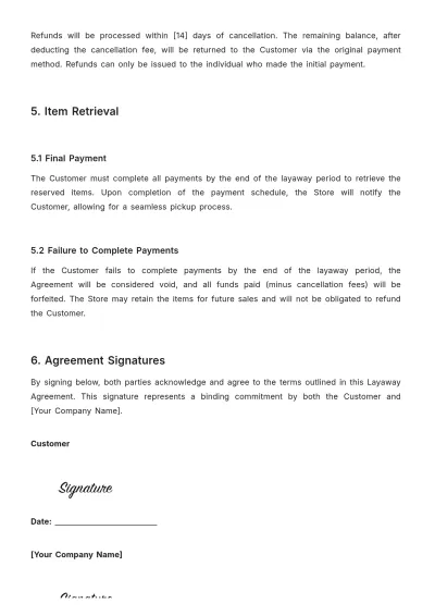 Free Jewelry Store Layaway Agreement Template to Edit Online