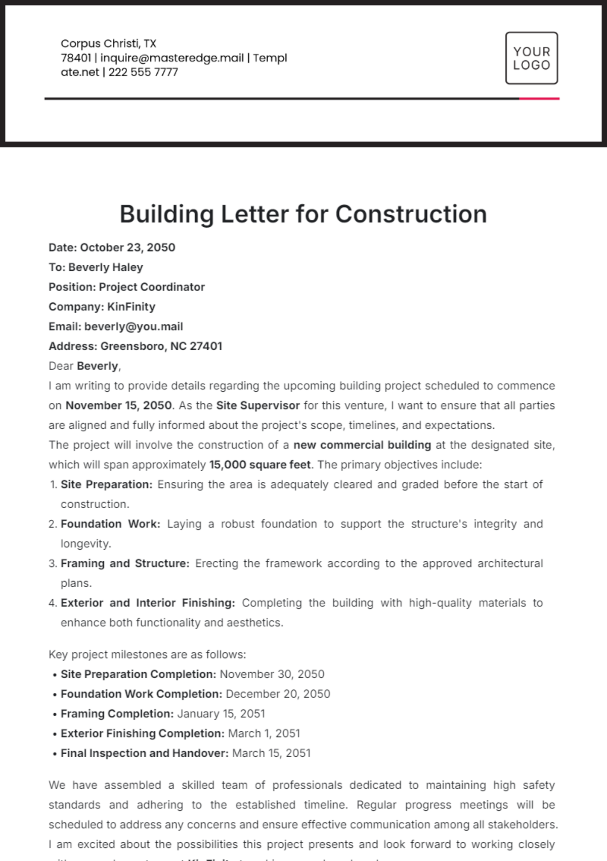 Building Letter Template for Construction - Edit Online & Download