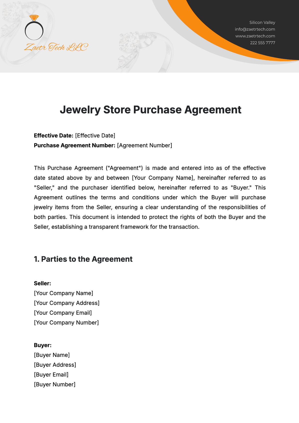 Jewelry Store Purchase Agreement Template - Edit Online & Download