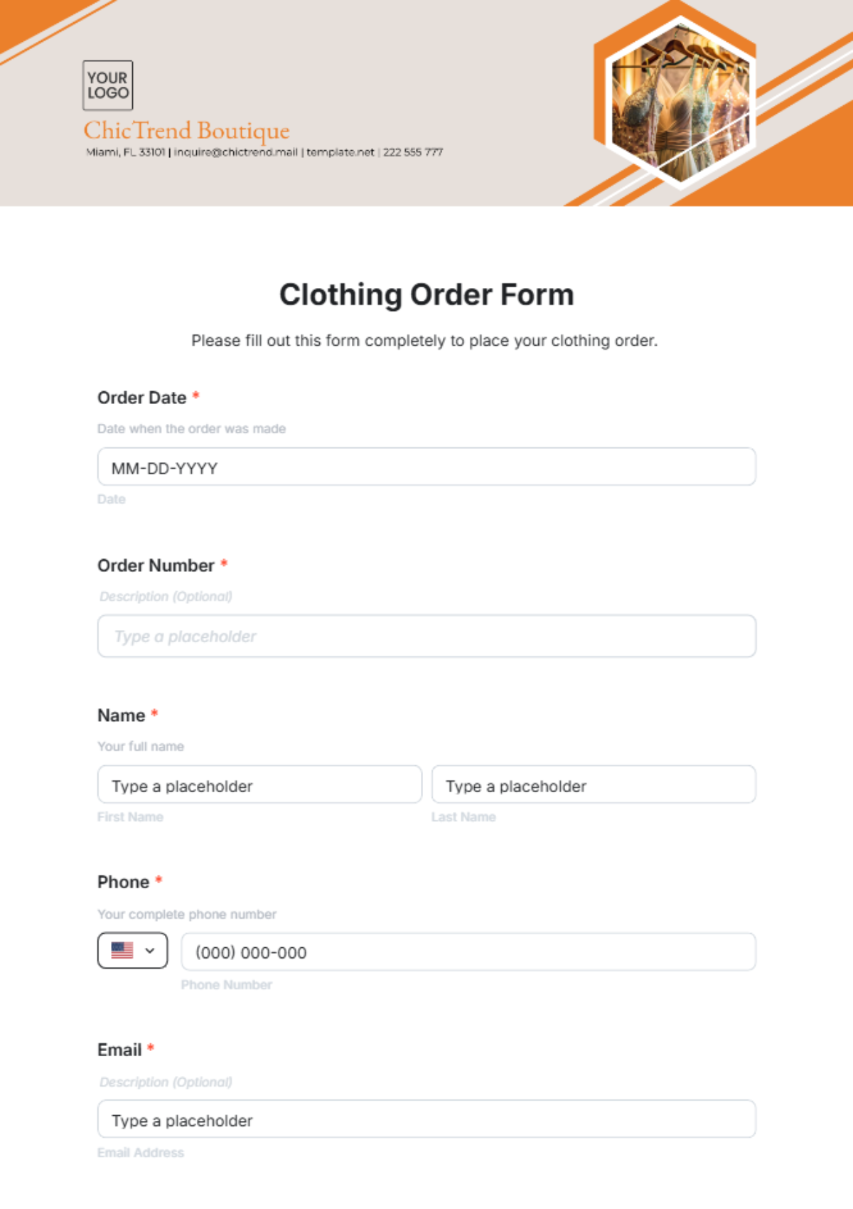 Free Clothing Order Form Template to Edit Online