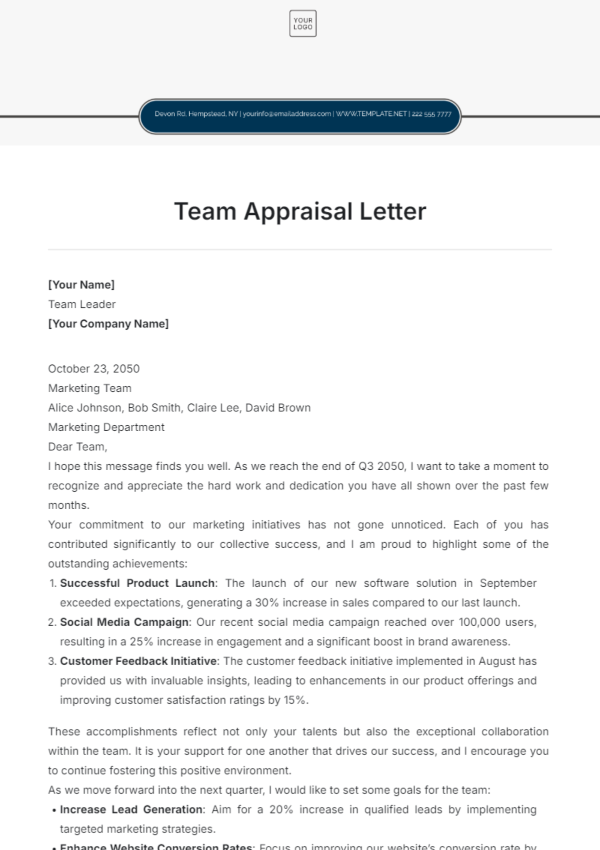 Team Appraisal Letter Template - Edit Online & Download