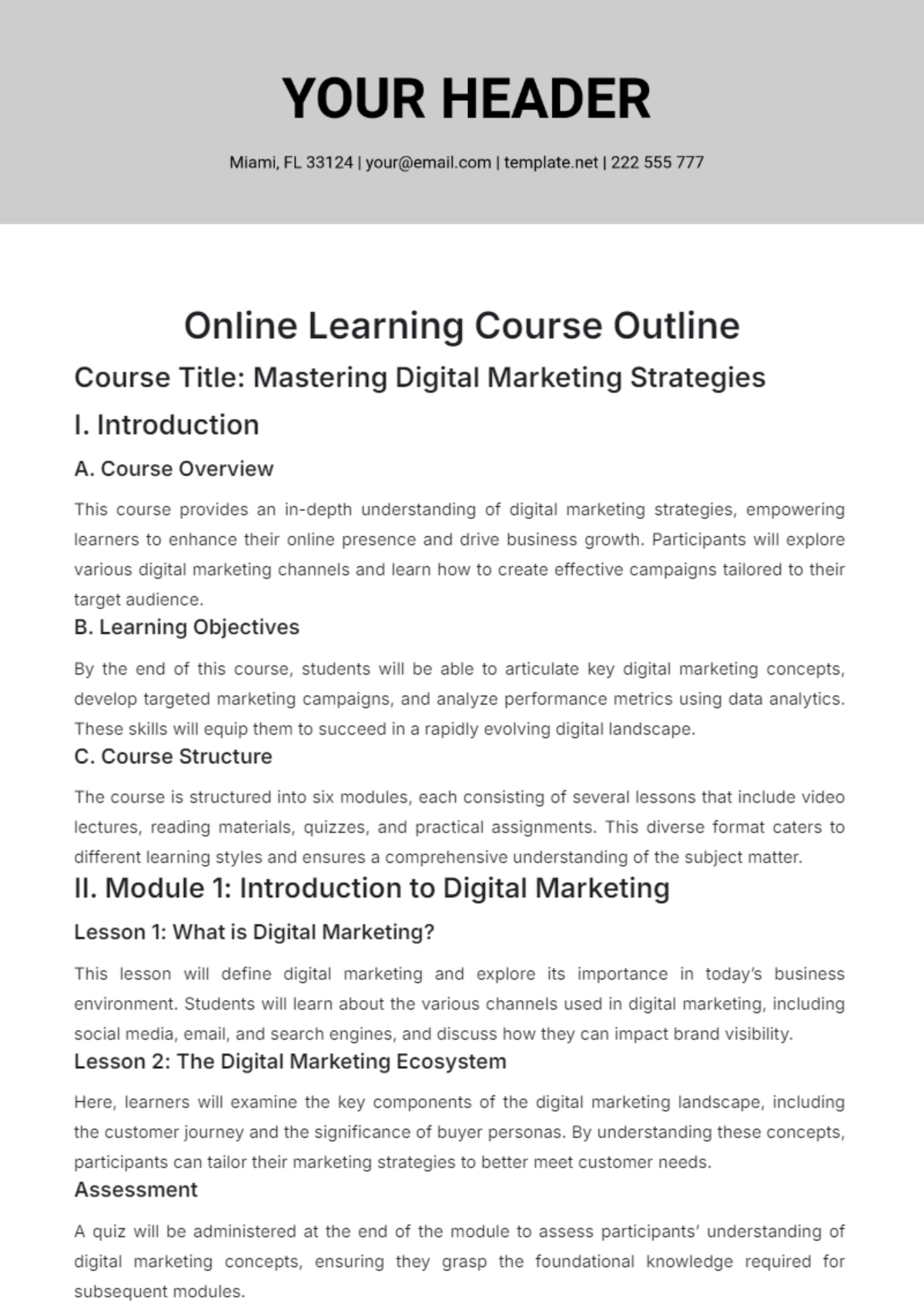 Online Learning Course Outline Template - Edit Online & Download