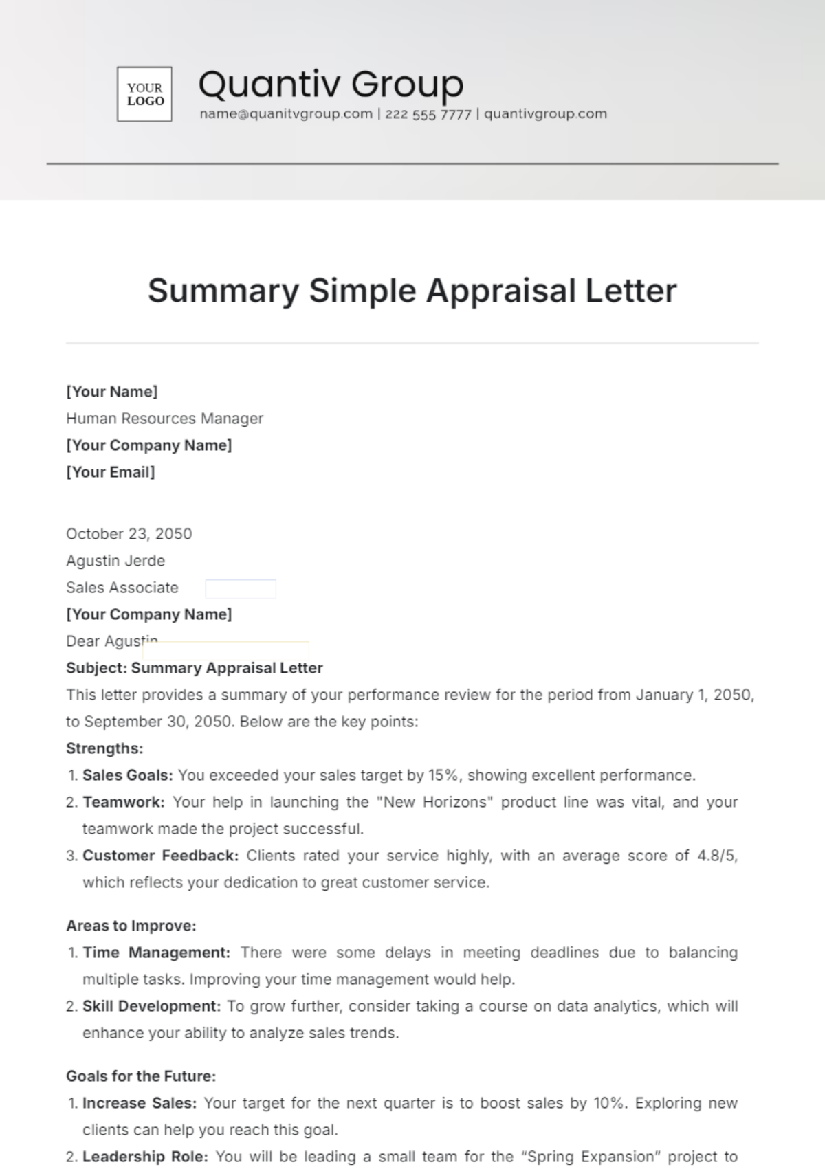 Summary Simple Appraisal Letter Template - Edit Online & Download