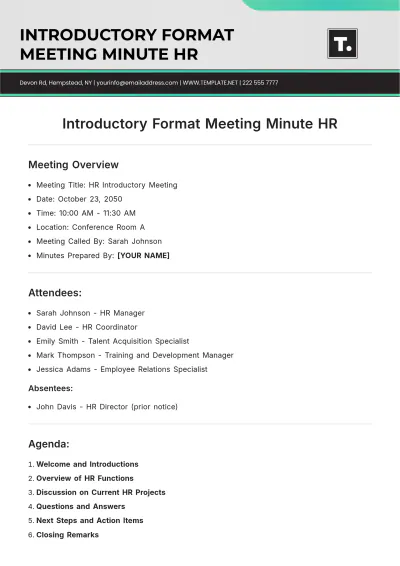 Free Introductory Format Meeting Minute HR Template to Edit Online