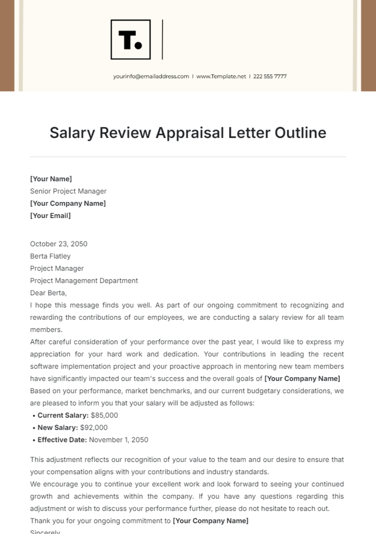 Salary Review Appraisal Letter Outline Template - Edit Online & Download