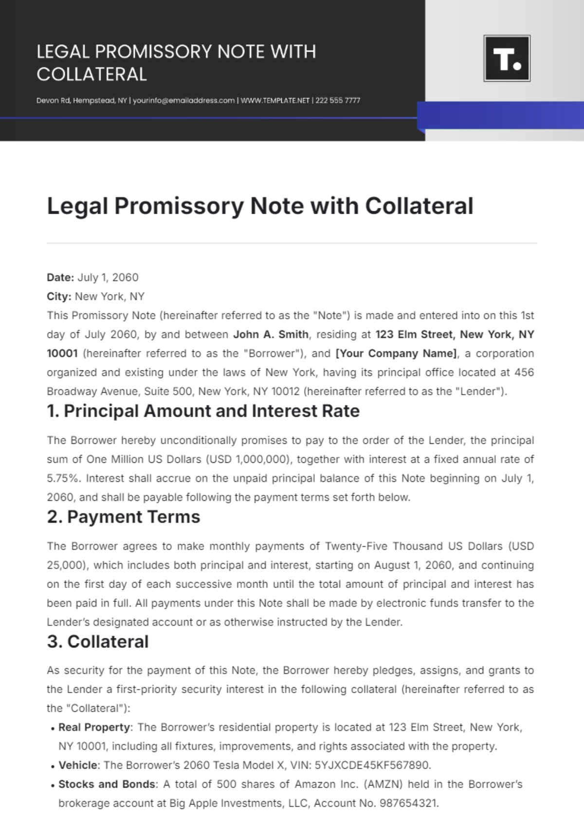 Legal Promissory Note with Collateral Template