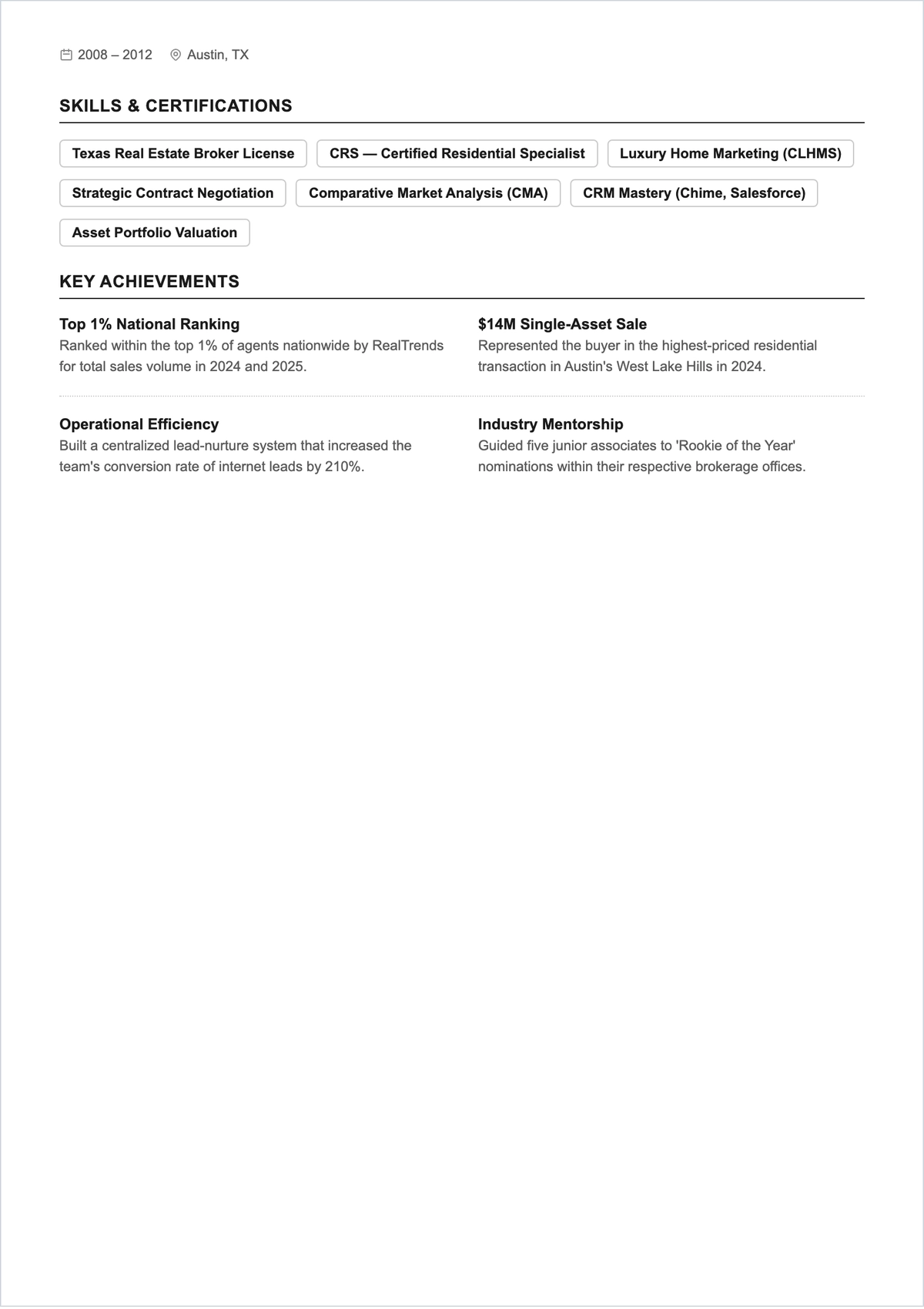 Free Real Estate Team Leader ATS Resume Template, AI Resume Builder