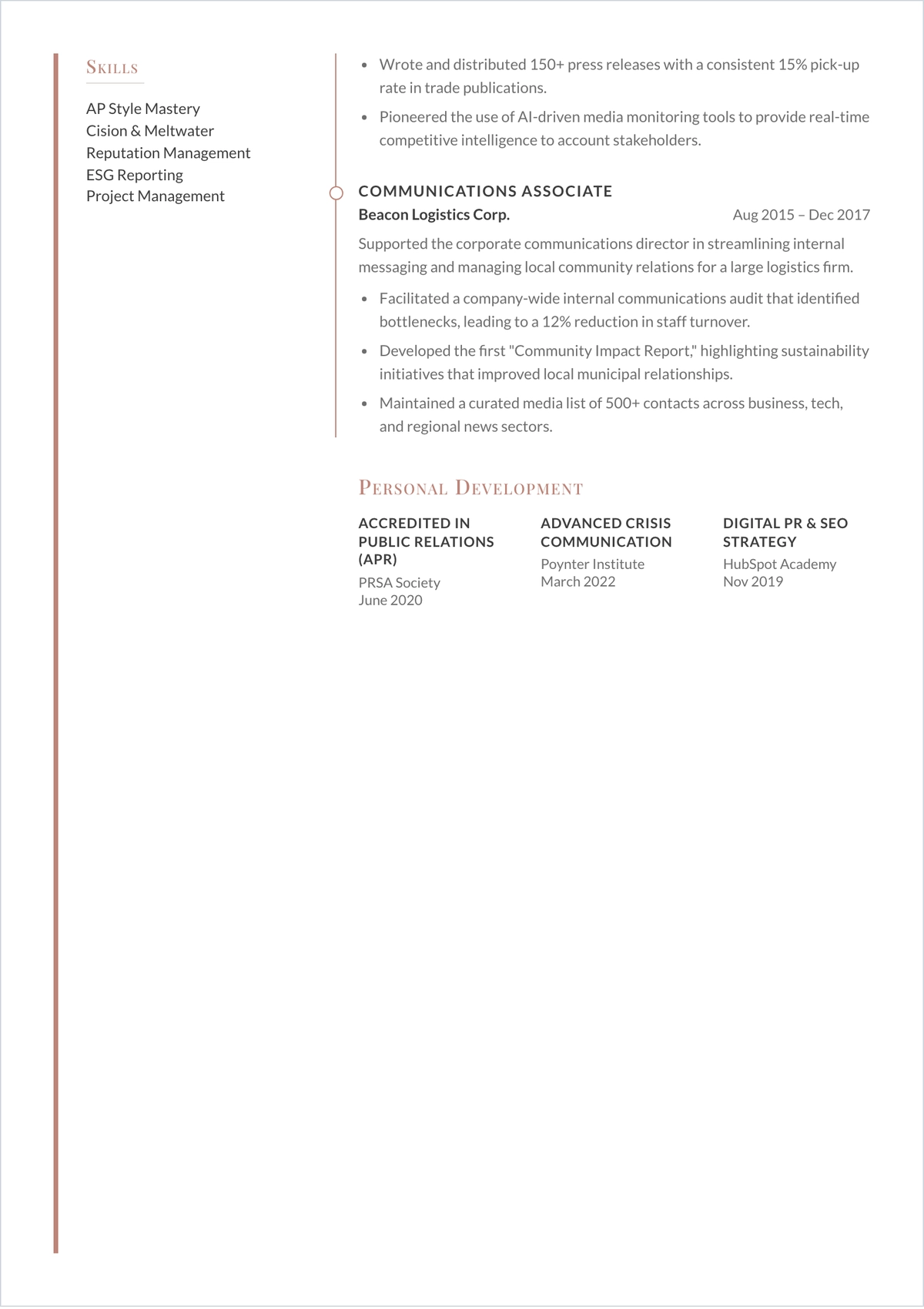 Free Public Relations Team Leader ATS Resume Template
