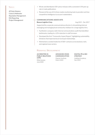 Free Public Relations Team Leader ATS Resume Template