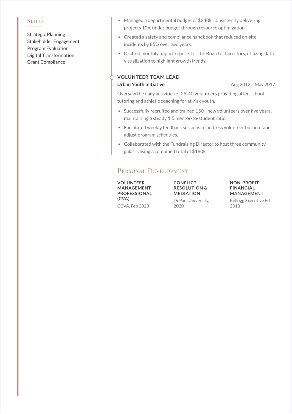 Free Blank Volunteer Team Leader ATS Resume Template