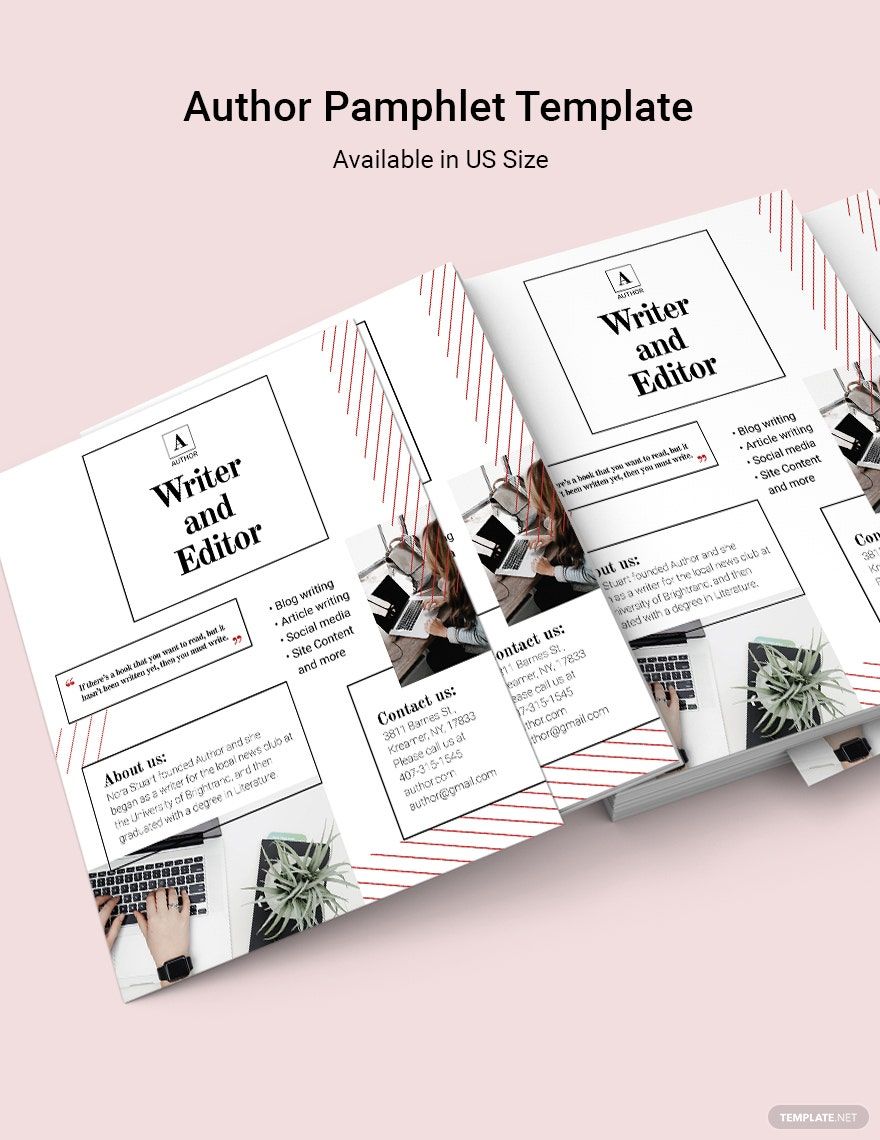 Author Pamphlet Template in Word, Google Docs, Illustrator, PSD, Apple Pages, Publisher, InDesign