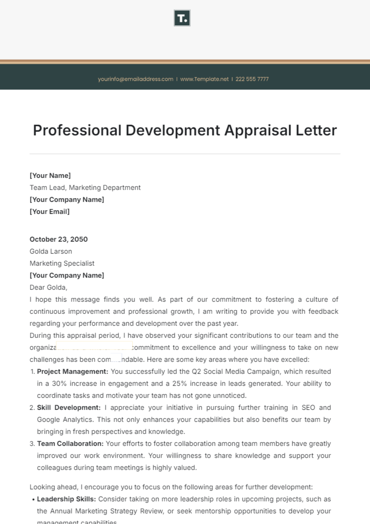 Professional Development Appraisal Letter Template - Edit Online & Download